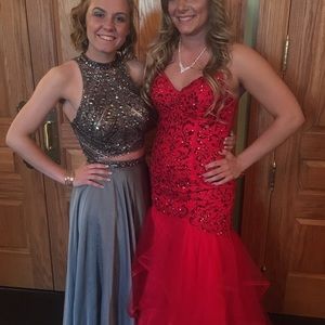 Two piece gray prom dress